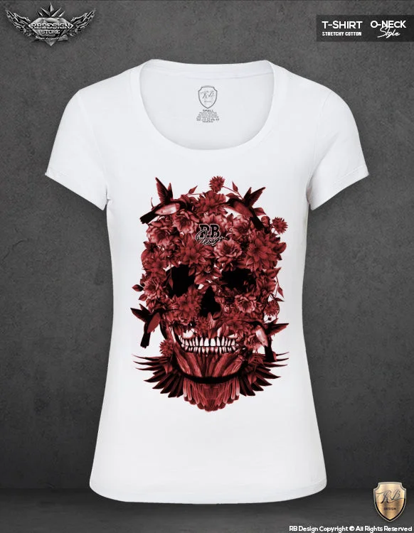 Women's Designer Skull T-shirt Ladies Birds Hummingbirds Flowers Top WD216 Basic T-Shirt Crew Neck Short Sleeve Women's Designer Skull T-shirt Ladies Birds Hummingbirds Flowers Top WD216 Basic T-Shirt Crew Neck Short Sleeve