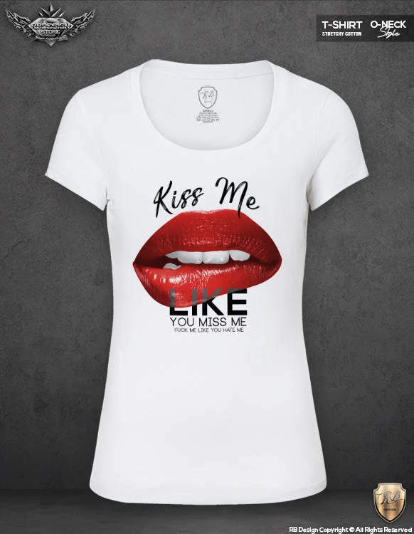 Womens Red Lips T-shirt Trendy Sayings Tank Top WD094 R Ribbed Striped Patterned