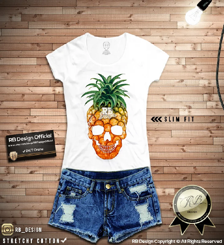 Women's Pineapple Skull T-shirt RB Design Tank Top WD06S Terry Blend Velvet Blend Canvas Blend Women's Pineapple Skull T-shirt RB Design Tank Top WD06S Terry Blend Velvet Blend Canvas Blend