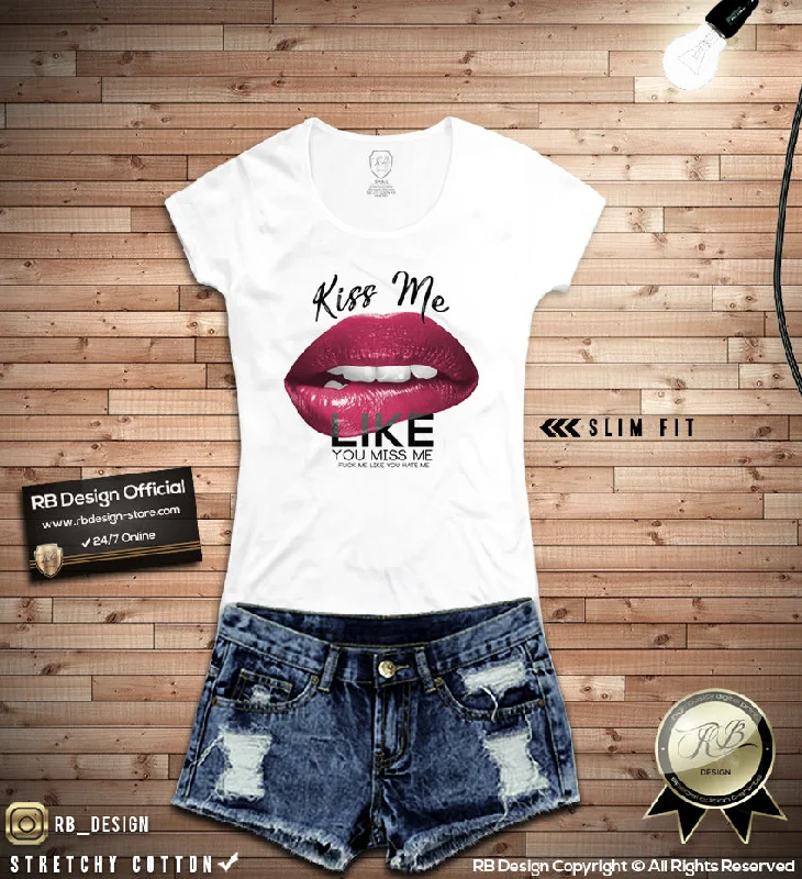 Pink Lips Women's T-shirt Funny Saying Tank Top WD094 P Rayon Fabric Velvet Fabric Corduroy Fabric