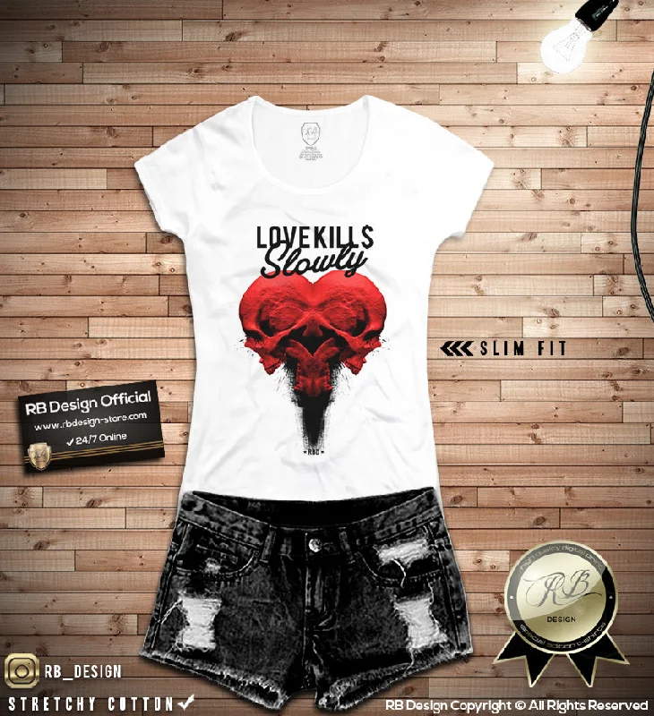 Women's T-shirt Love Kills Slowly Skull Graphic Tank Top WD285 Hooded Caped Shawl Collar Women's T-shirt Love Kills Slowly Skull Graphic Tank Top WD285 Hooded Caped Shawl Collar