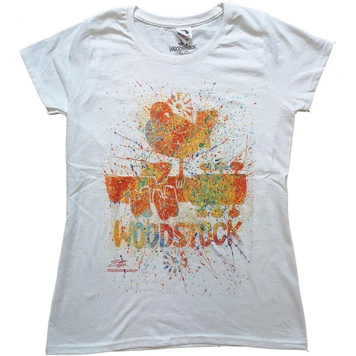 Woodstock Womens/Ladies Splattered Cotton T-Shirt Rayon Velvet Corduroy