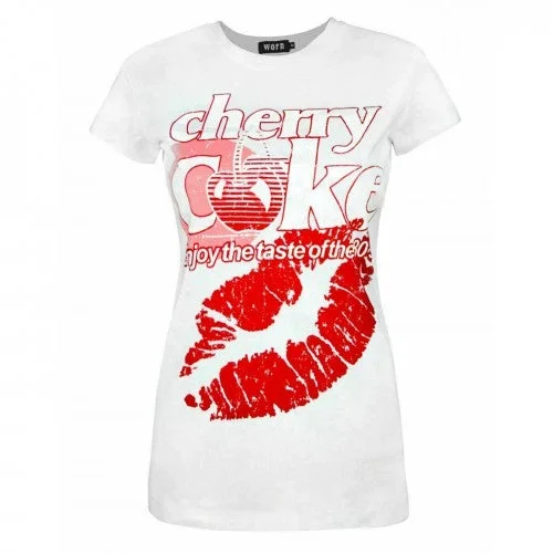 Worn Womens/Ladies Taste Of The 80s Cherry Coke T-Shirt Chenille Fabric Brocade Fabric Lace Fabric Worn Womens/Ladies Taste Of The 80s Cherry Coke T-Shirt Chenille Fabric Brocade Fabric Lace Fabric