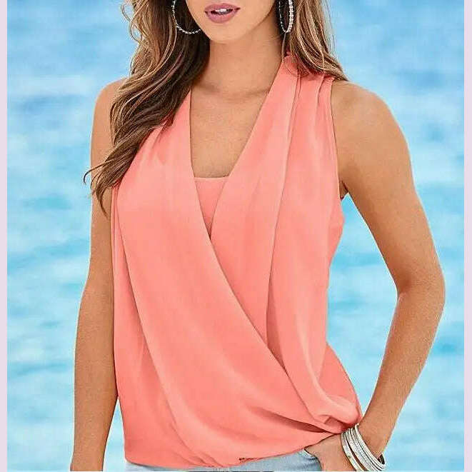 2023 New Fashion Summer Chiffon Cross Patchwork Women Solid Sleeveless Shirts Casual 4 Candy Colors Tops Cozy Warm Stylish 2023 New Fashion Summer Chiffon Cross Patchwork Women Solid Sleeveless Shirts Casual 4 Candy Colors Tops Cozy Warm Stylish