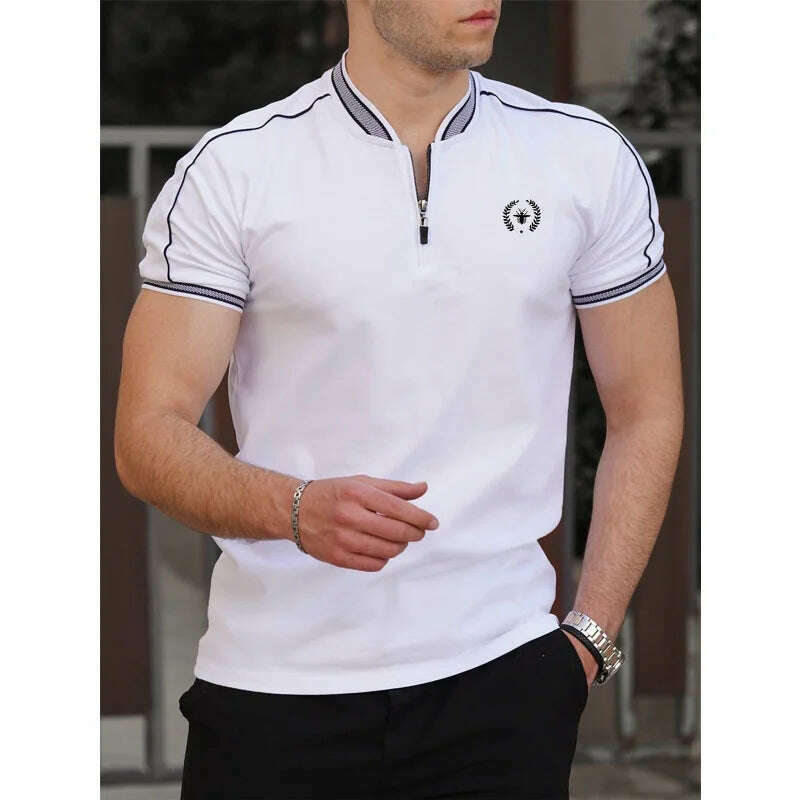 4 Colors ! 2023 Summer Men's New T-shirt Stand Neck Zipper Decoration Half Open Neck T-shirts High Quality Casual Short Sleeve T Wool Fabric Cashmere Fabric Tweed Fabric 4 Colors ! 2023 Summer Men's New T-shirt Stand Neck Zipper Decoration Half Open Neck T-shirts High Quality Casual Short Sleeve T Wool Fabric Cashmere Fabric Tweed Fabric