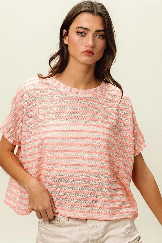 BiBi Braid Striped Short Sleeve Round Neck T-Shirt Cotton Fabric Linen Fabric Terry Fabric BiBi Braid Striped Short Sleeve Round Neck T-Shirt Cotton Fabric Linen Fabric Terry Fabric
