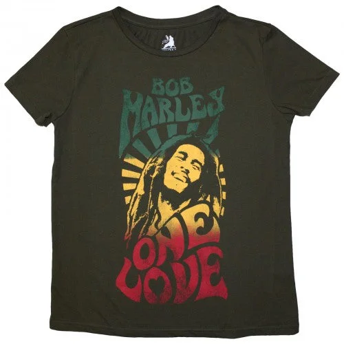 Bob Marley Womens/Ladies One Love Gradient T-Shirt Ribbed T-Shirt High Neck Heavyweight Bob Marley Womens/Ladies One Love Gradient T-Shirt Ribbed T-Shirt High Neck Heavyweight