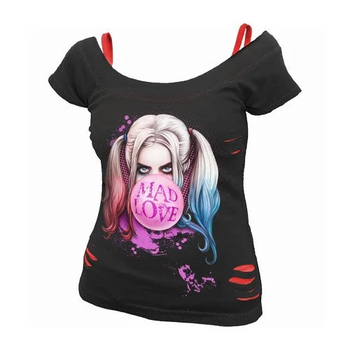 DC Comics Womens/Ladies Mad Love Harley Quinn Short-Sleeved T-Shirt Chenille Blend Fleece Blend Nylon Blend DC Comics Womens/Ladies Mad Love Harley Quinn Short-Sleeved T-Shirt Chenille Blend Fleece Blend Nylon Blend