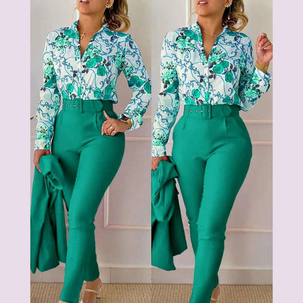 elegant print shirt and pants two piece sets women 2023 spring autumn fashion long sleeve shirts high waist pant casual suits Wool Fabric Cashmere Fabric Tweed Fabric elegant print shirt and pants two piece sets women 2023 spring autumn fashion long sleeve shirts high waist pant casual suits Wool Fabric Cashmere Fabric Tweed Fabric
