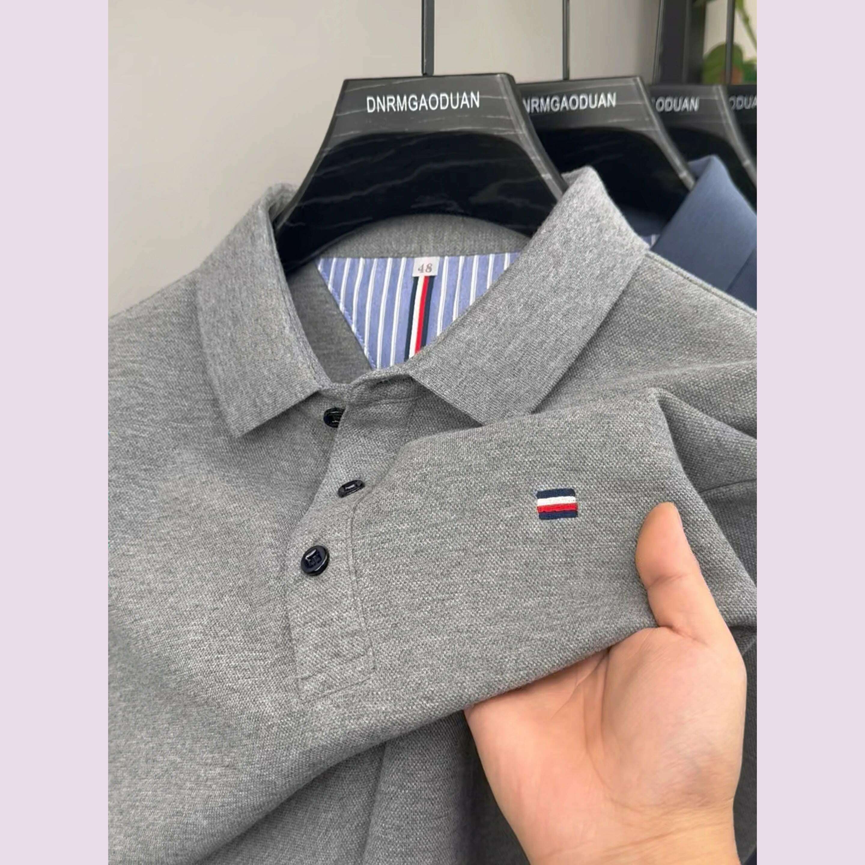 High-end Summer Men's Short-sleeved High-quality Lapel Trendy POLOT Shirt Fashionable Embroidered Business Casual Korean Tops Mesh Fabric Canvas Fabric Denim Fabric