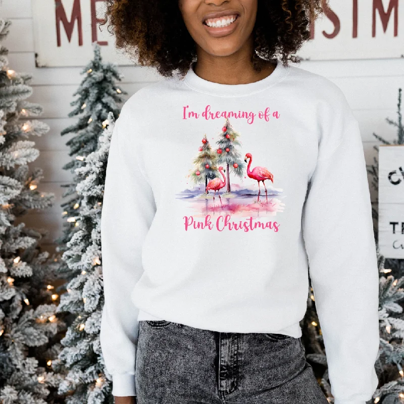 I'm Dreaming Of A Pink Christmas Sweatshirt With Flamingos For Women Zippered Front Buttoned Front Snap Front I'm Dreaming Of A Pink Christmas Sweatshirt With Flamingos For Women Zippered Front Buttoned Front Snap Front