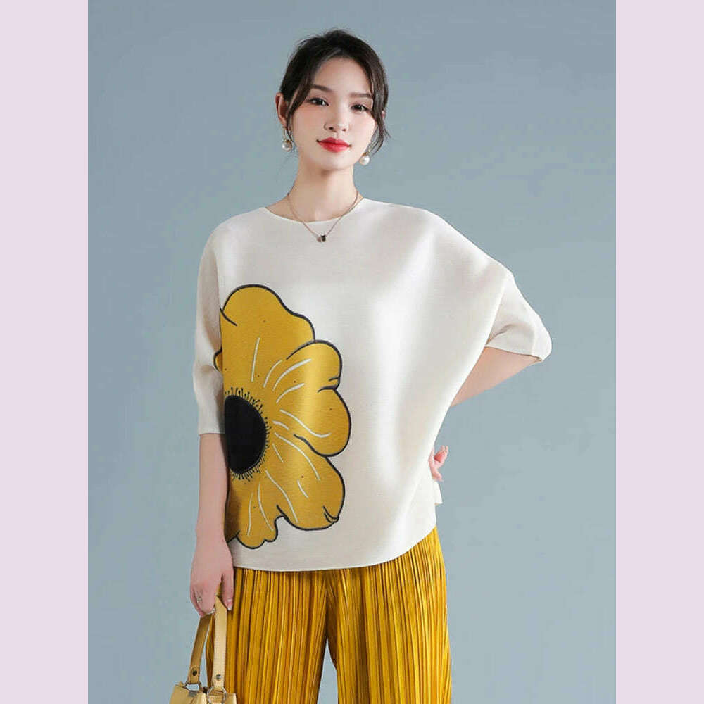 Japanese Style Pleated Clothes For Women 2024 Summer New Half High Collar Short Sleeve Stretch Fabric T-shirt Elegant Loose Top Iron Safe Non-Iron Wrinkle Free Japanese Style Pleated Clothes For Women 2024 Summer New Half High Collar Short Sleeve Stretch Fabric T-shirt Elegant Loose Top Iron Safe Non-Iron Wrinkle Free
