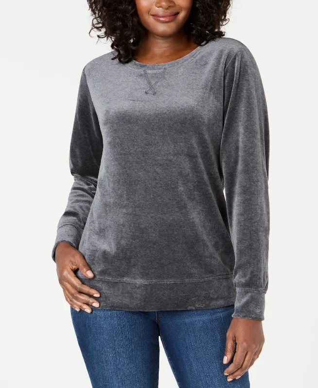 Karen Scott Velour Sweatshirt Rayon Velvet Corduroy
