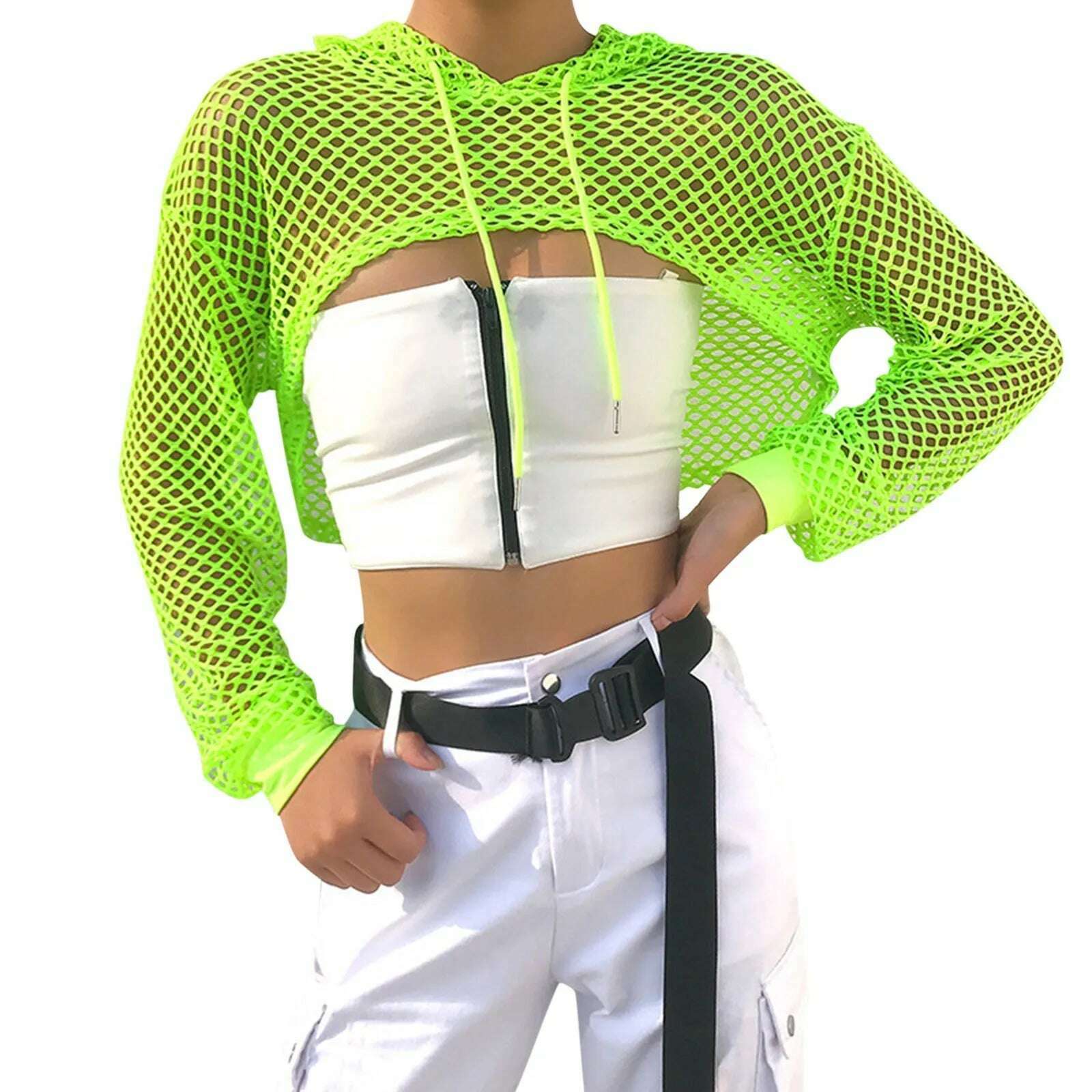 Neon Green Mesh Fishnet Crop Top Women Perspective Smock Long Sleeve Sweatshirt Women's T-shirts Sexy Cropped Shirt Streetwear Chenille Blend Fleece Blend Nylon Blend Neon Green Mesh Fishnet Crop Top Women Perspective Smock Long Sleeve Sweatshirt Women's T-shirts Sexy Cropped Shirt Streetwear Chenille Blend Fleece Blend Nylon Blend