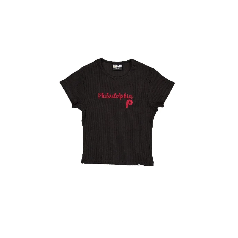 Philadelphia Phillies Sport Classics Women's Baby Tee Ribbed Striped Patterned
