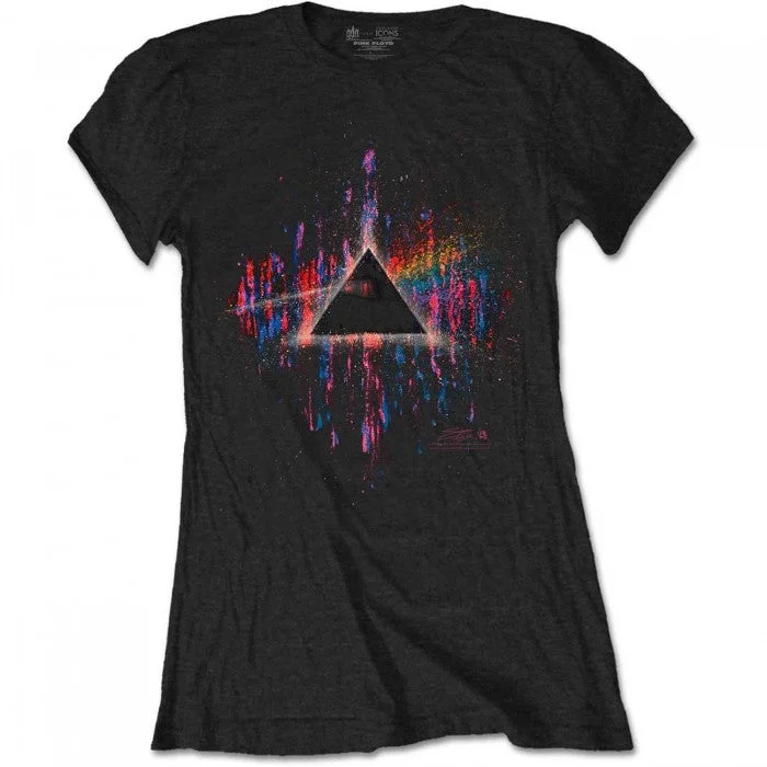 Pink Floyd Womens/Ladies Dark Side Of The Moon Paint Splatter T-Shirt Ribbed T-Shirt High Neck Heavyweight Pink Floyd Womens/Ladies Dark Side Of The Moon Paint Splatter T-Shirt Ribbed T-Shirt High Neck Heavyweight