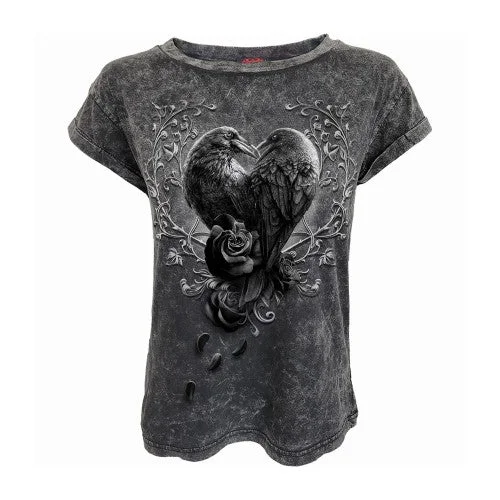 Spiral Direct Womens/Ladies Raven Heart Acid Wash Short-Sleeved T-Shirt Terry Blend Velvet Blend Canvas Blend Spiral Direct Womens/Ladies Raven Heart Acid Wash Short-Sleeved T-Shirt Terry Blend Velvet Blend Canvas Blend