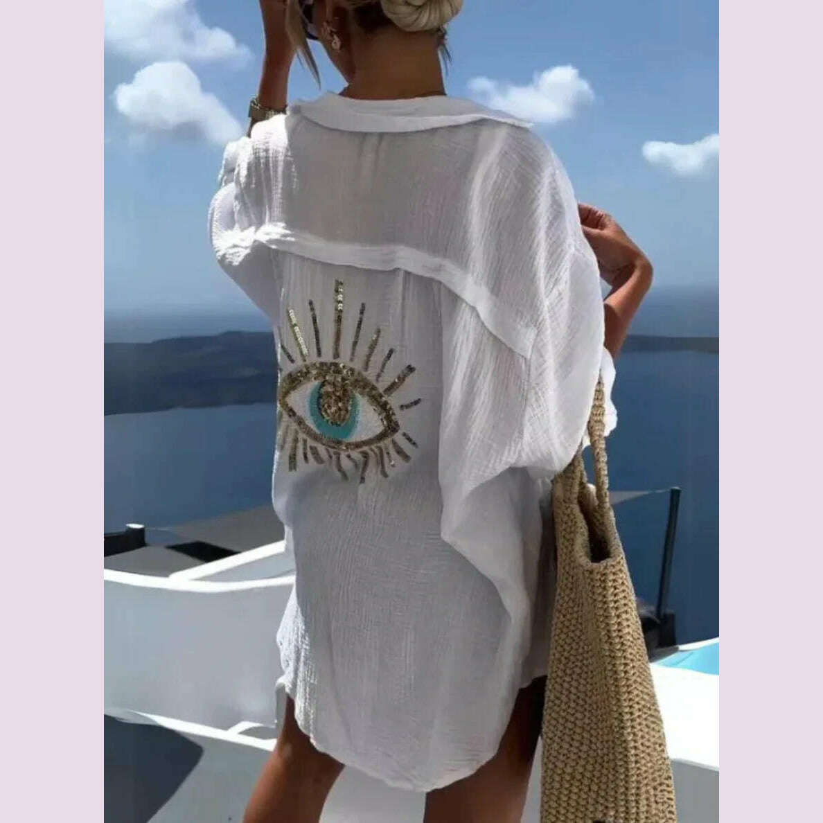Summer Casual Sequin Eye Shirt Dress Women Fashiona Beach Style Loose Button Sun Protection Cotton Linen Shirt Dress Women Handmade Hand-knitted Hand-woven Summer Casual Sequin Eye Shirt Dress Women Fashiona Beach Style Loose Button Sun Protection Cotton Linen Shirt Dress Women Handmade Hand-knitted Hand-woven