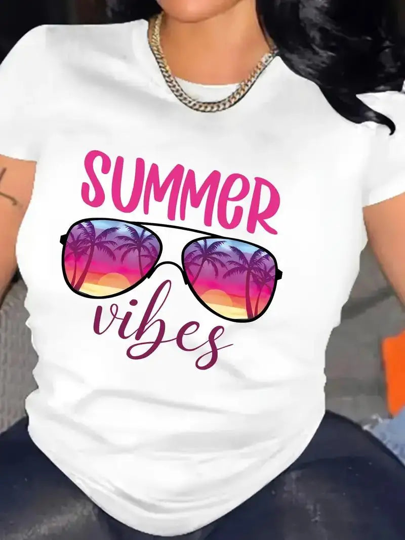 Summer Vibes Beach Vacation Glasses Graphic Women T-Shirt Soft Casual T Shirts Street Breathable Short Sleeve Cotton T Shirt Mesh Blend Leather Blend Suede Blend Summer Vibes Beach Vacation Glasses Graphic Women T-Shirt Soft Casual T Shirts Street Breathable Short Sleeve Cotton T Shirt Mesh Blend Leather Blend Suede Blend