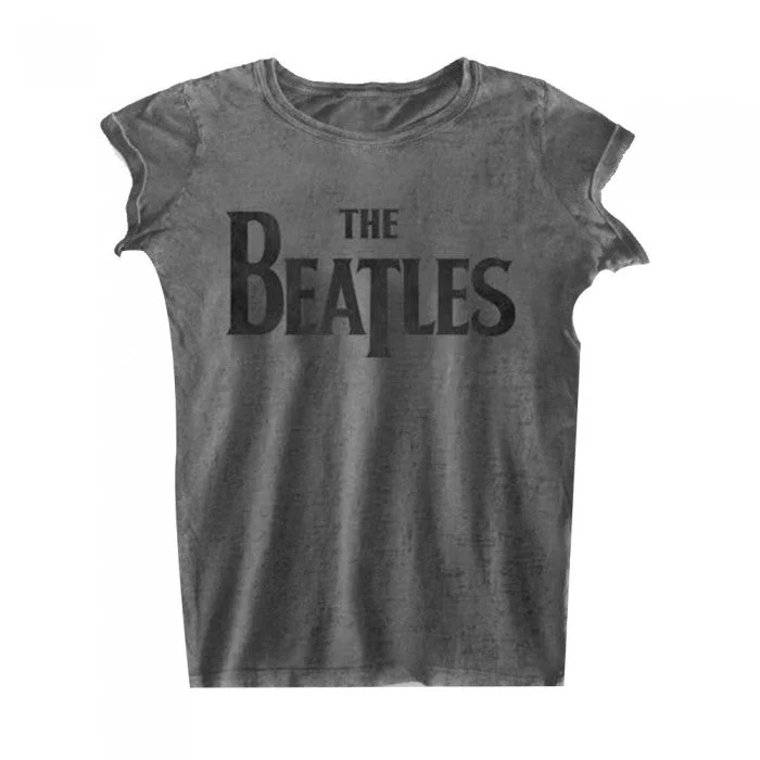 The Beatles Womens/Ladies Burnout Logo T-Shirt Zippered Buttoned Snapped