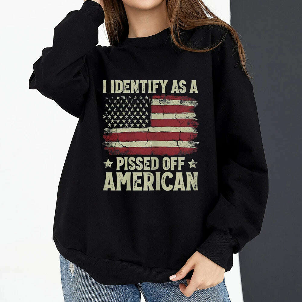 Vintage American Flag I Identify As A Pissed Off American Women Sweatshirt Fashion Long Sleeve O-neck Pullover Tops hoodies Striped Floral Plaid Vintage American Flag I Identify As A Pissed Off American Women Sweatshirt Fashion Long Sleeve O-neck Pullover Tops hoodies Striped Floral Plaid