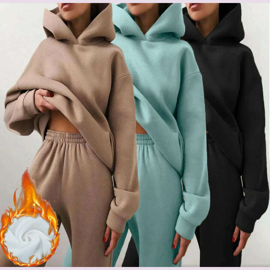 Women's Tracksuit Suit Winter Fashion Warm Hoodie Sweatshirts Two Pieces Oversized Solid Casual Hoody Pullovers Long Pant Sets Ribbed T-Shirt High Neck Heavyweight Women's Tracksuit Suit Winter Fashion Warm Hoodie Sweatshirts Two Pieces Oversized Solid Casual Hoody Pullovers Long Pant Sets Ribbed T-Shirt High Neck Heavyweight