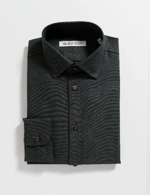 BKT20 Slim Dress Shirt in Oxford - Black Olive Fleece Nylon Spandex