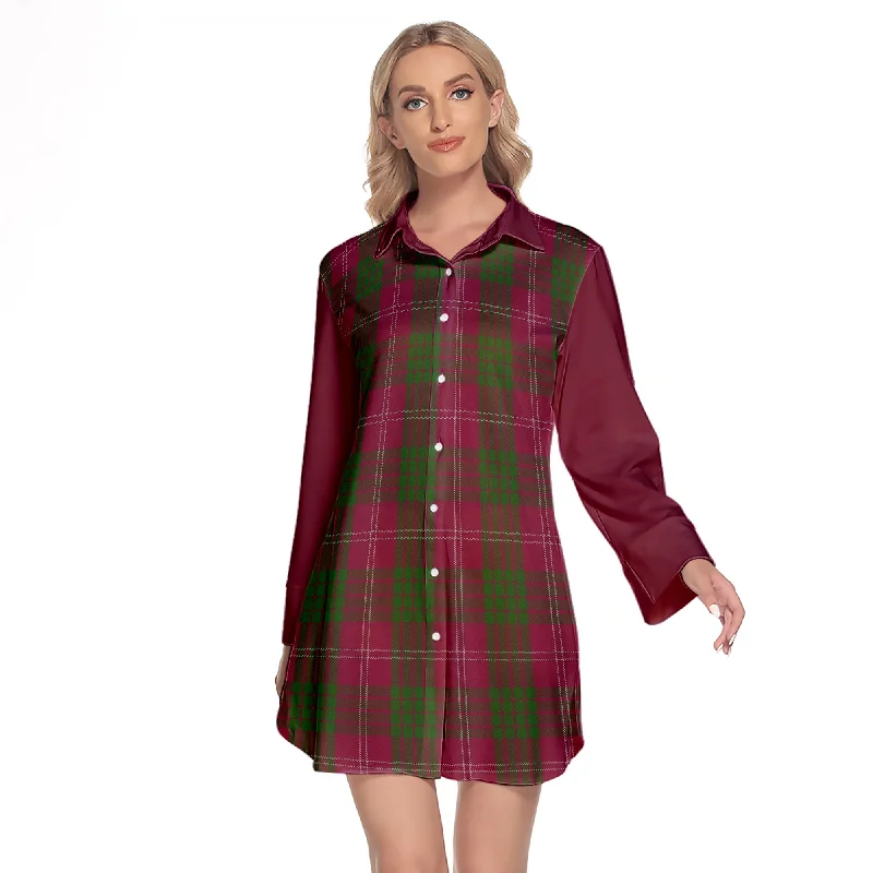 Crawford Of NewZealand Tartan Women's Lapel Shirt Dress With Long Sleeve Rayon Velvet Corduroy Crawford Of NewZealand Tartan Women's Lapel Shirt Dress With Long Sleeve Rayon Velvet Corduroy