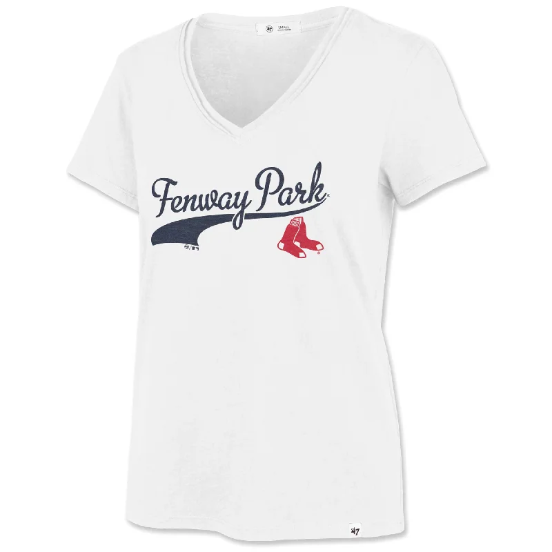 Ladies 47 Frankie V-Neck Tee - White Mesh Canvas Denim