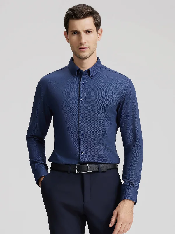 Navy Blue Cashmere Stretch Shirt V-Neck T-Shirt Long Sleeve Cotton