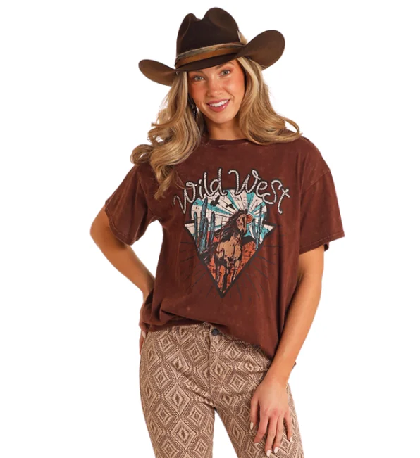 Rock and Roll Women's Dark Brown Wild West Oversized Tee BW21T05422 Terry Blend Velvet Blend Canvas Blend Rock and Roll Women's Dark Brown Wild West Oversized Tee BW21T05422 Terry Blend Velvet Blend Canvas Blend