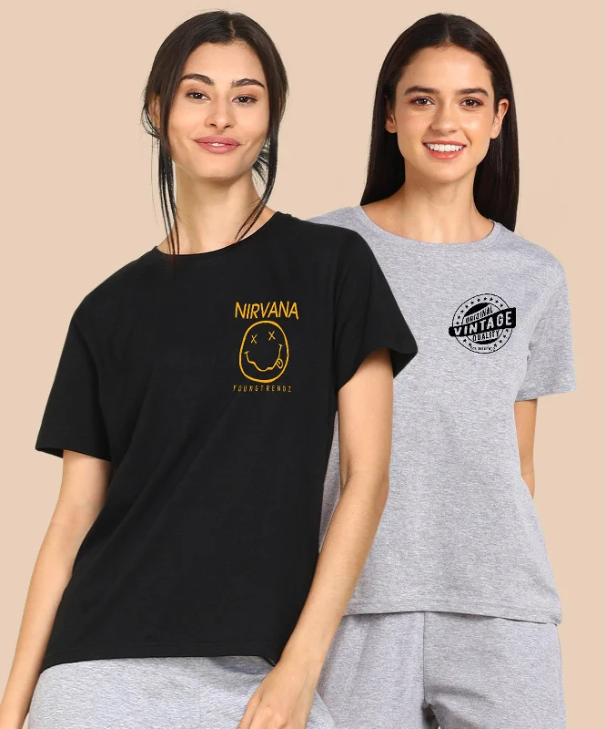 Womens Regular Fit Combo Printed T Shirt Oversized T-Shirt Spandex breathable