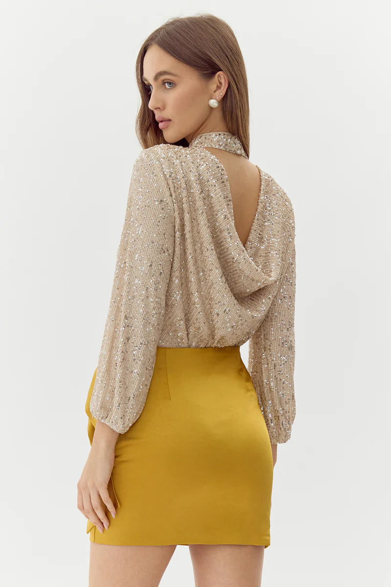 adelyn rae Cara High Neck Sequin Blouse Feminine Pastel Blouse