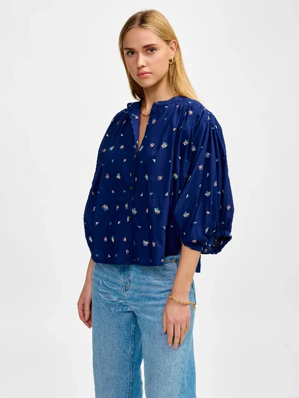 Blouse Ink41 F2408 Combo-A Ruched Sleeve Blouse