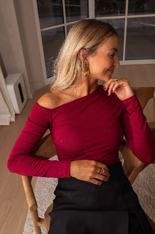 Burgundy Alizee Blouse Pleated Collar Blouse