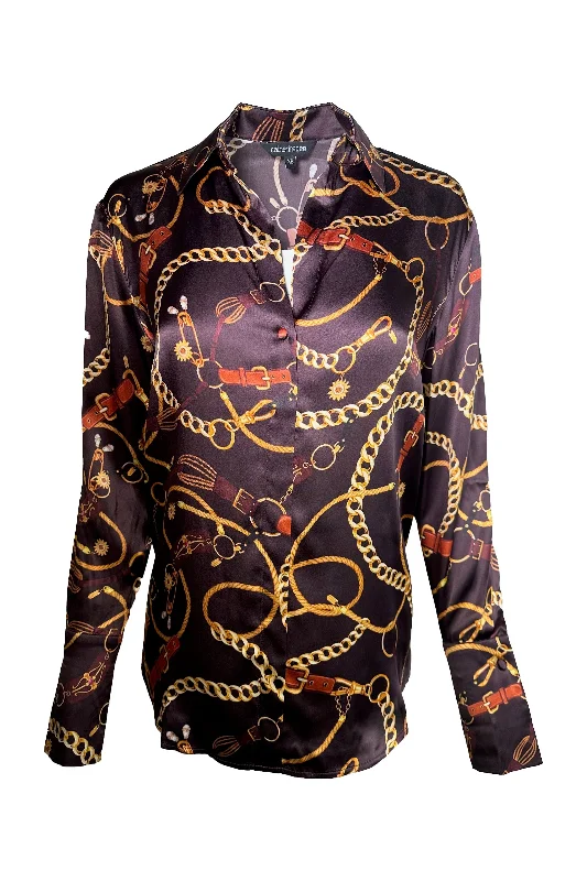Catherine Gee Daria French Cuff Silk Blouse | Belgian Chain Delicate Pleat Blouse