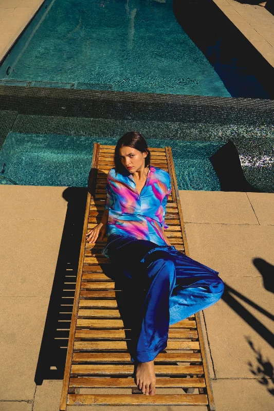 Catherine Gee Daria French Cuff Silk Blouse | Blue Prism Subtle Shimmer Blouse