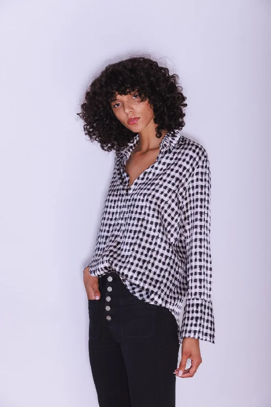 Catherine Gee Daria French Cuff Silk Blouse | Grosgrain Black/White Stretchy Fitted Blouse Catherine Gee Daria French Cuff Silk Blouse | Grosgrain Black/White Stretchy Fitted Blouse