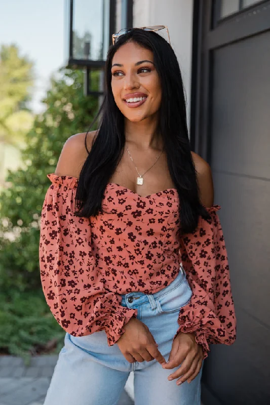 Don't Look Back Brick Floral Print Off The Shoulder Corset Blouse FINAL SALE Everyday Stylish Blouse Don't Look Back Brick Floral Print Off The Shoulder Corset Blouse FINAL SALE Everyday Stylish Blouse