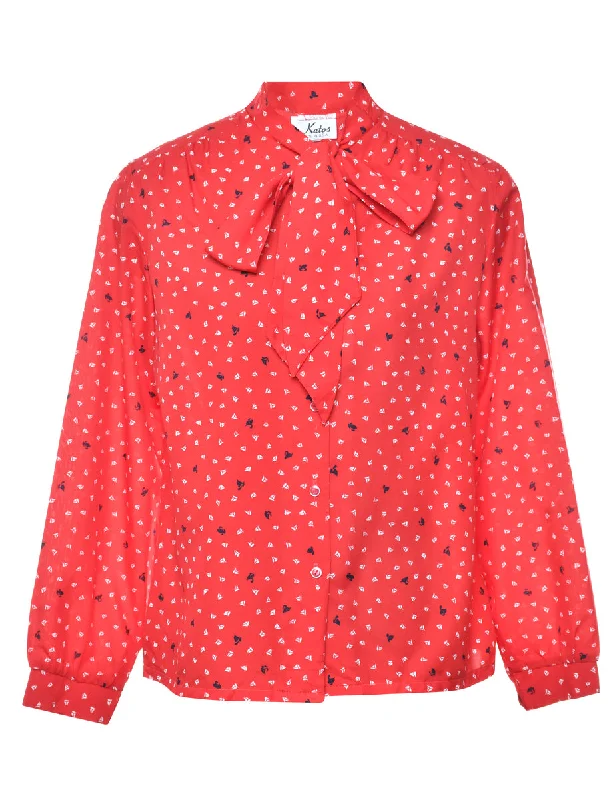 Floral Pussy Bow Blouse - M Boho Printed Blouse