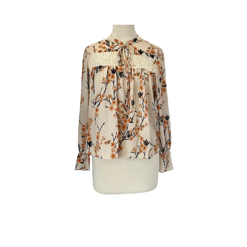 Harlowe & Graham Beige Floral Printed & Lace Blouse | Gently Used | Elegant Office Blouse Harlowe & Graham Beige Floral Printed & Lace Blouse | Gently Used | Elegant Office Blouse