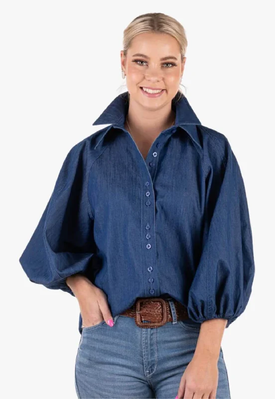 Hitchley & Harrow Womens Double Collar Blouse Lightweight Linen Blouse