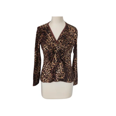 James Lakeland Cheetah Print Ruched Knit Blouse | Pre Loved | Collared Satin Blouse