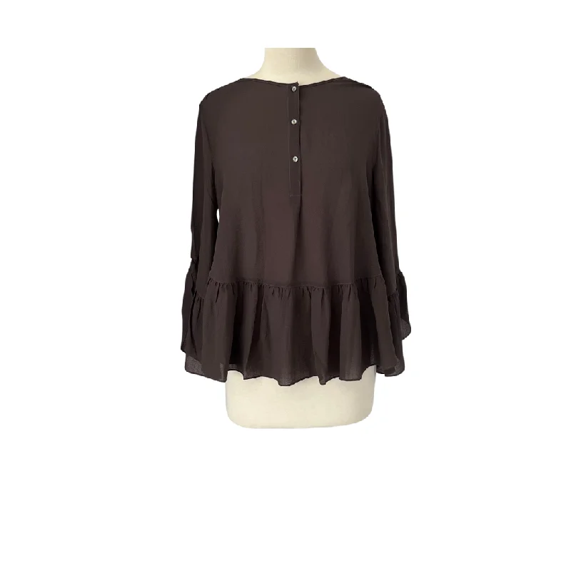 Max Studio Brown Semi Sheer Frill Blouse | Gently Used | Frilled Cuff Blouse