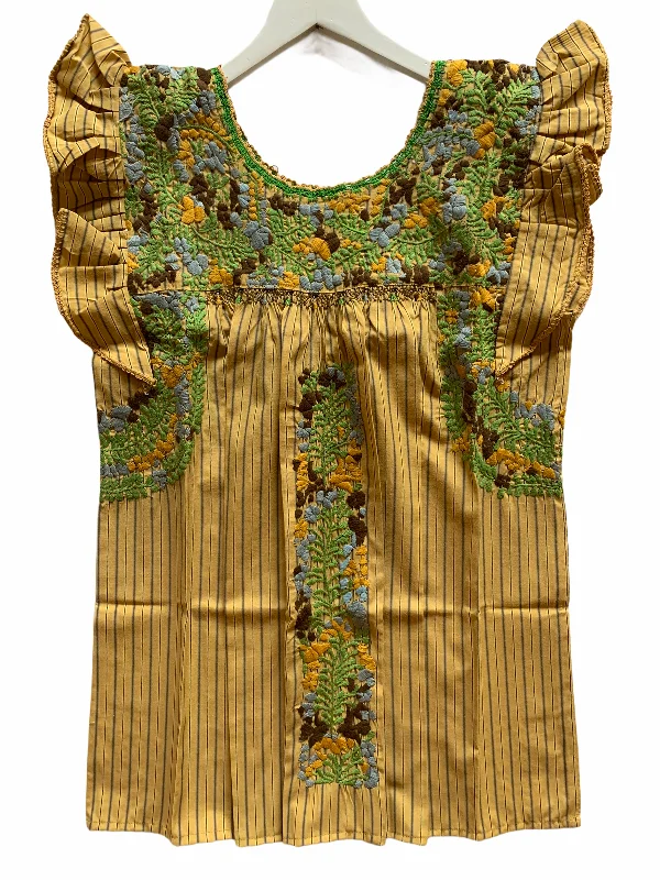 Mustard/Multi Flutter Sleeve Blouse (Medium) Playful Puff Blouse