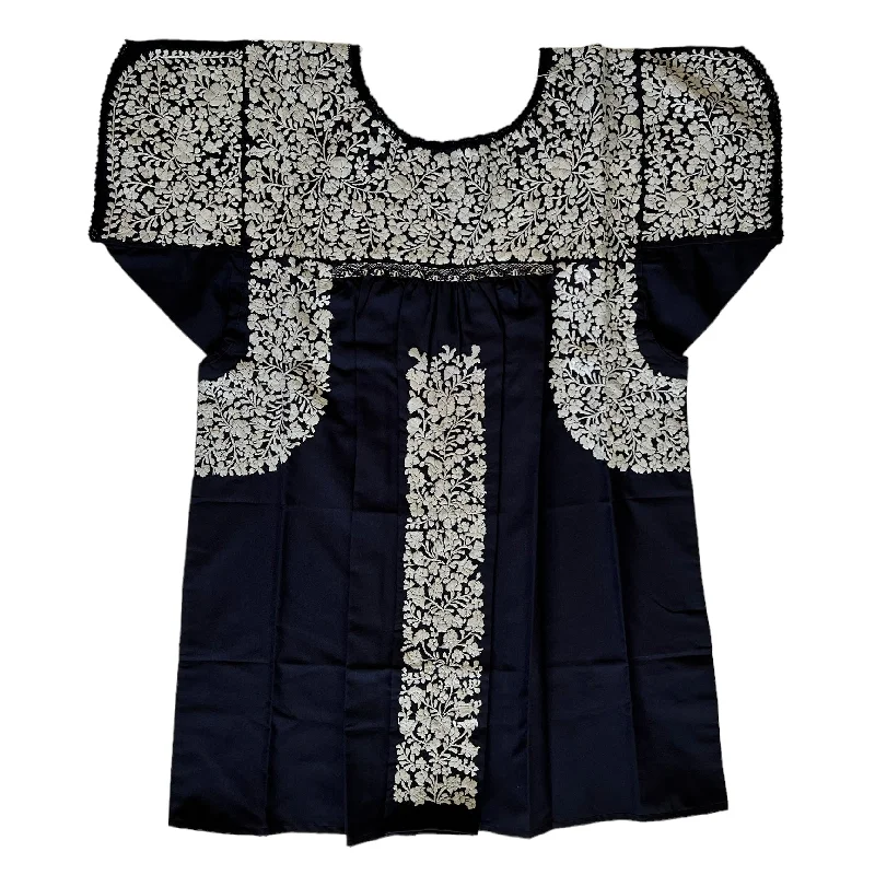 Navy/Grey Short Sleeve Blouse (Large/XL) Vintage Lace Blouse