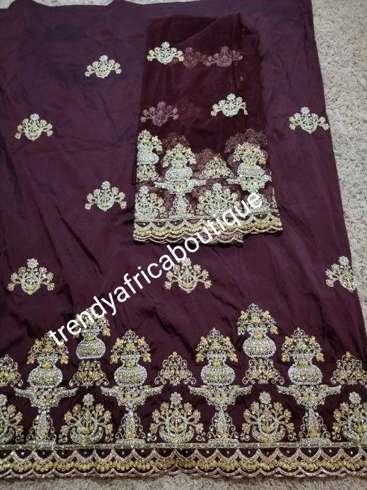 Nigerian Tranditional George wrapper. Embriodery/stones design in chocolate brown wrapper with matching net for blouse. Small-George. Superior quality African George wrapper Peter Pan Blouse Nigerian Tranditional George wrapper. Embriodery/stones design in chocolate brown wrapper with matching net for blouse. Small-George. Superior quality African George wrapper Peter Pan Blouse