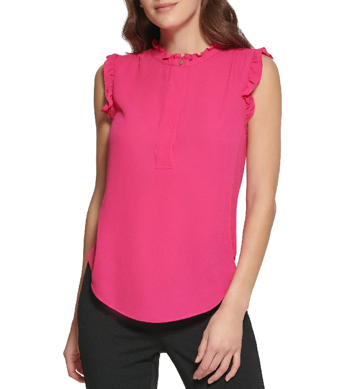 Petite Sleeveless Ruffled Blouse Business Casual Blouse
