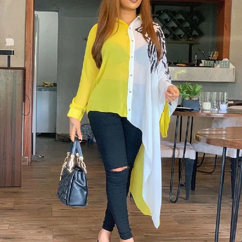 Plus Size 3xl Color Block Yellow Asymmetrical Long Sleeve Blouse Shirt Women Afircan Office Ladies Casual Fall Autumn Tops Soft Pastel Blouse Plus Size 3xl Color Block Yellow Asymmetrical Long Sleeve Blouse Shirt Women Afircan Office Ladies Casual Fall Autumn Tops Soft Pastel Blouse