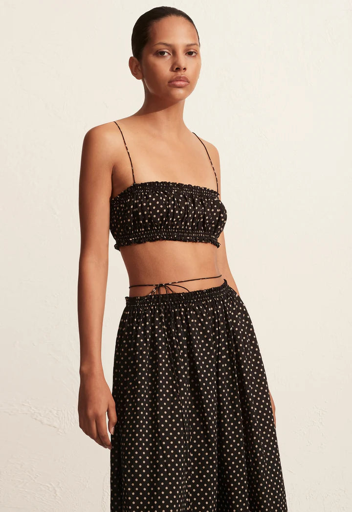 SHIRRED CROPPED BLOUSE - POLKA DOT Classic White Blouse